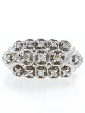 White Gold Diamond Vintage Cluster Cocktail Ring - 14k Single Cut .25ctw